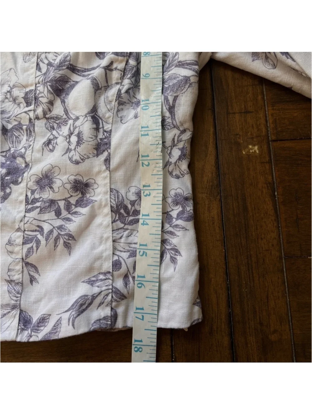 REFORMATION Blouse Top Carla Stilton Linen Puff Sleeve Floral Print White Blue 2